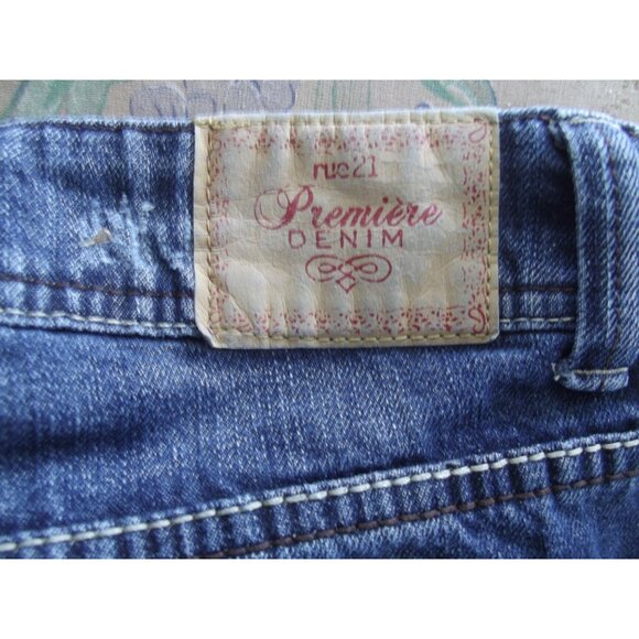 Rue21 Jeans Womens Size 9/10 x 35" Thick Stitch Boot Cut Distressed blue Cotton - Picture 11 of 11